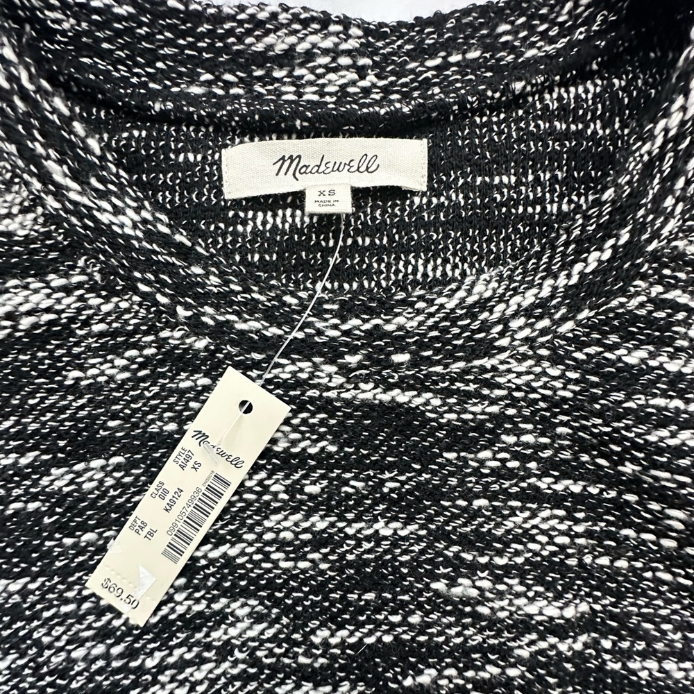 NWT Madewell Marled Crewneck Sweater - Size XS - Black & White Knit